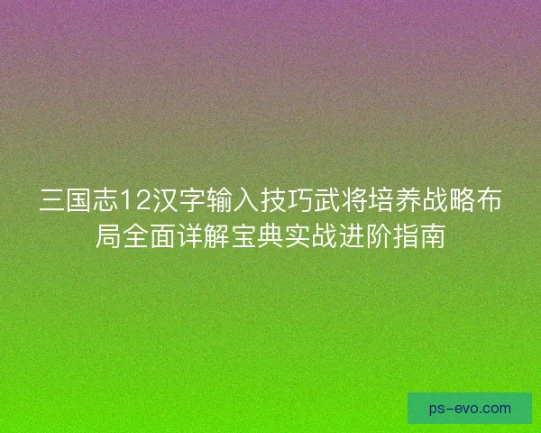 三国志12汉字输入技巧武将培养战略布局全面详解宝典实战进阶指南